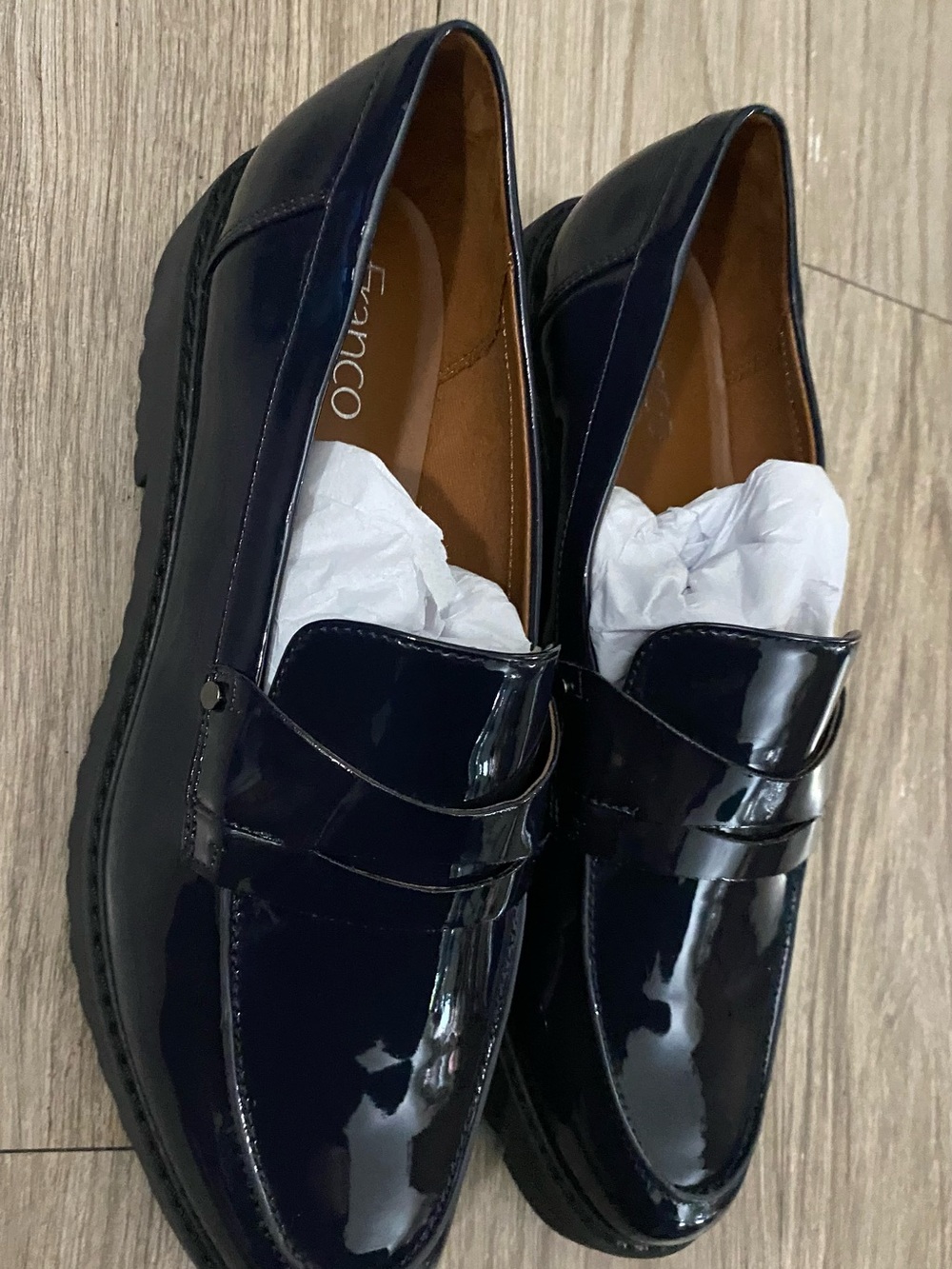 Franco Sarto Cassandra Navy Patent Faux Leather Loafers - Picture 3 of 13